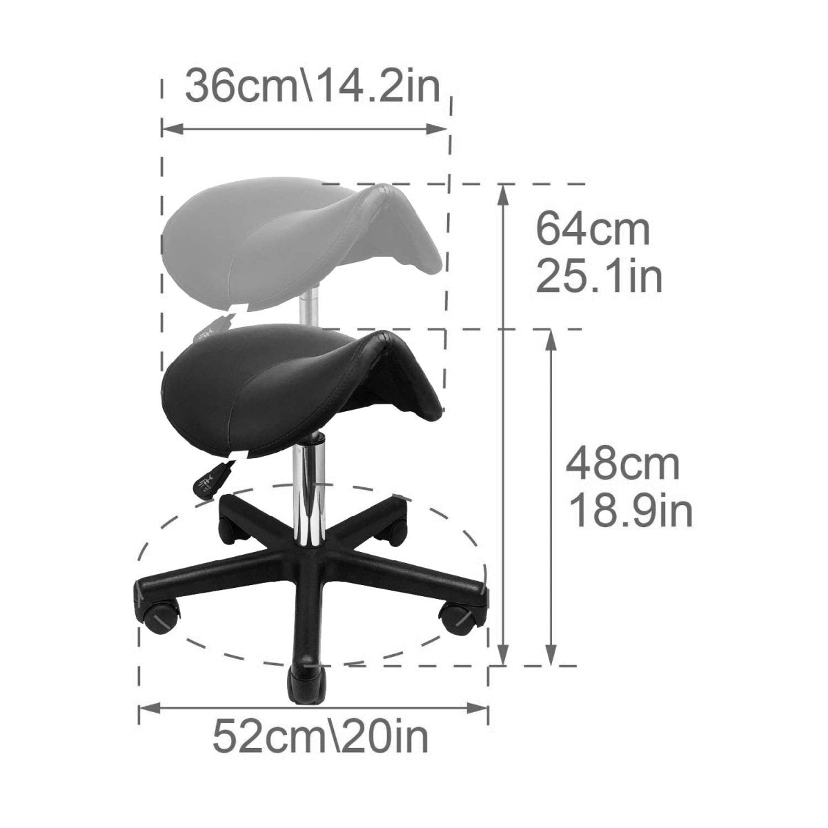 Ergonomic Comfortable Hydraulic  Saddle Stool - RSS191 - Greenlife Treatment-Rolling Stool