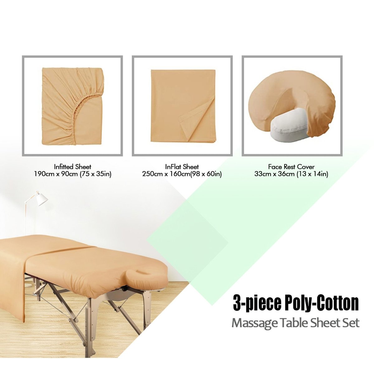 Poly-Cotton 3 Pieces Massage Table Sheet Set - Greenlife Treatment-Massage Table Sheet