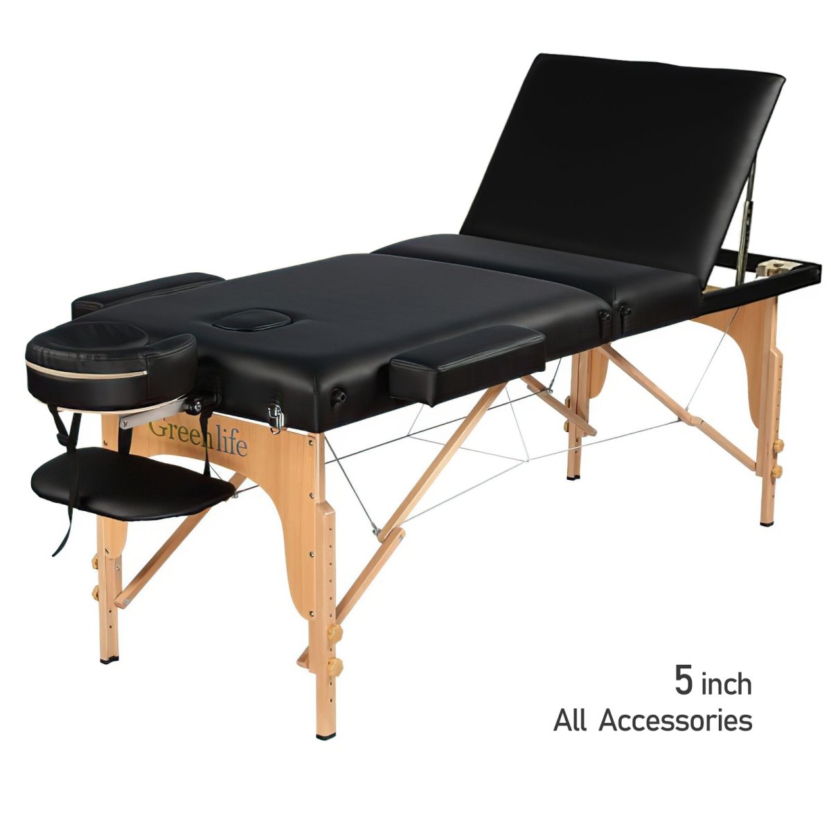3-Section 5" Wooden Super Stable Portable Massage Table - MTW132 - Greenlife Treatment-Portable Massage Table